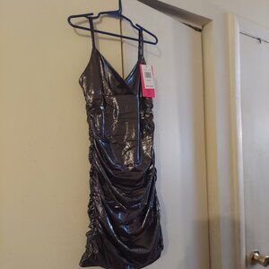 METALLIC  RUCHED MINI DRESS FOR GIRLS NWT